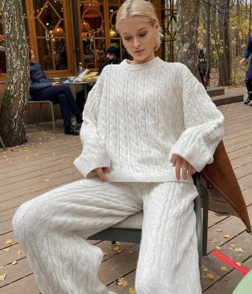 H&M NWT CABLE LOUNGE KNIT SET TOP SWEATER & PANTS BLOGGER'S FAV NEW - Picture 15 of 16